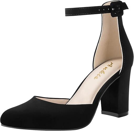 Ankis Black Platform Closed Toe Heels for Women, Womens Heels Closed Round Toe Chunky Block Pumps Shoes, Size US 6.5
