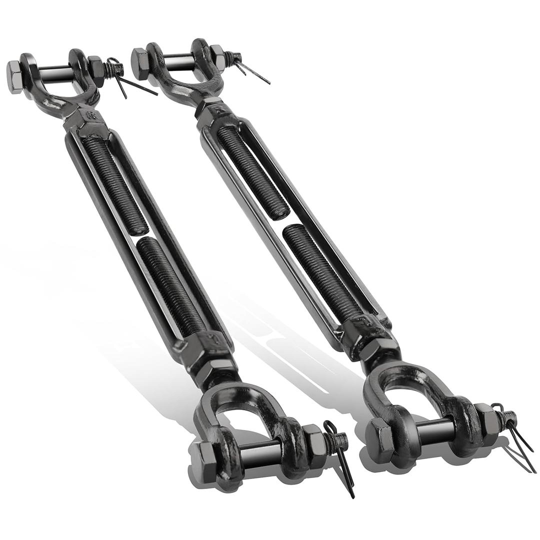 2 Pack 3/8" Black Turnbuckle Heavy Duty Jaw and Jaw Turnbuckle, 1200 Lbs Working Load Limit, Large Turnbuckles Tensioner for Cables Wire Rope, Anti Sag Gate Kit, Fence Deck, Sun Shade Tent