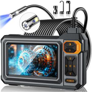 Borescope Dual Lens Endoscope Camera with Light, 4.3" IPS 1920P HD Inspection Camera, 7.9mm IP67 Waterproof with 8+1 Adjustable LEDs, 16.5FT Semi-Rigid Snake Cable for Mechanic, Cool Gadgets for Men