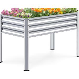 KING BIRD Large Raised Garden Bed with Legs Galvanized Elevated Planter Box 482430 in for Backyard, Patio, Balcony, 400lb Capacity, Silver (48x24x32 in)