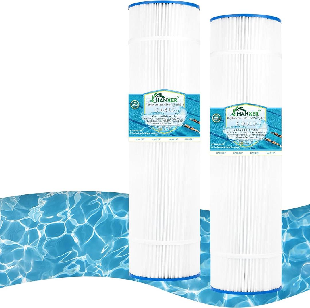 HANXER Swimming Pool Filter Replaces for C-8413, Filbur FC-2575, PWWPC125B, Sta-Rite PXC-125, Posi-Clear PXC-150, Waterway Pro Clear 125, 81253, 125 Sq.Ft Filter Cartridge, 2 Pack