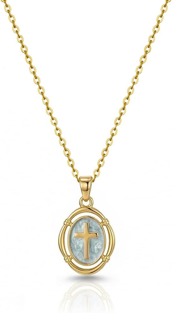 Bheop Cross Necklace for Women Trendy Dainty 14k Gold Silver Plated Cross Pendant Charm Necklace Chain Cute Christian Religious Faith Catholic Easter Jewelry Gifts