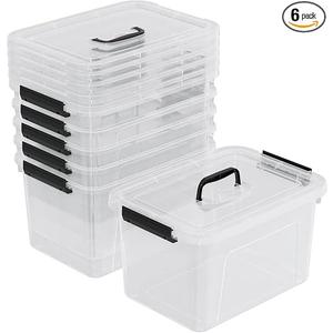 5 Pack Clear Storage Bin with Lid and Handle, 12 Quart Plastic Latching Box