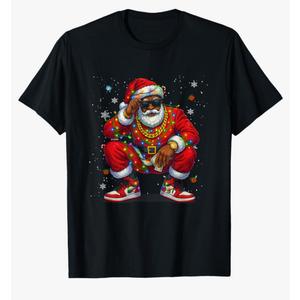 African American Christmas Pajama Xmas Afro Santa Claus PJ T-Shirt, Size: 4X