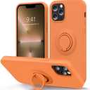 MOCCA Compatible with iPhone 13 Pro Max Case 6.7inch with Ring Kickstand | Liquid Silicone|Microfiber Linner|Anti-Scratch Full-Body Shockproof Protective Case for iPhone 13 Pro Max Women-Bright Orange
