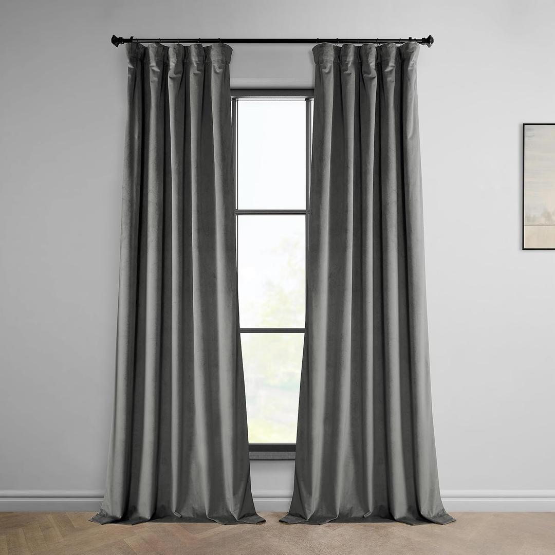 HPD Half Price Drapes Heritage Plush Velvet Curtains 96 Inches Long Room Darkening Curtains for Bedroom & Living Room 50W x 96L, (1 Panel), Destiny Grey