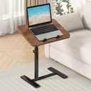 Adjustable Height C Shaped Side Table with Hidden Wheels, Top Flip Laptop/TV Stand Table for Sofa and Bed, Mobile C Shaped Couch End Tables That Slide Under(Walnut+Black)