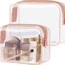 PACKISM TSA Approved Toiletry Bag - Clear Makeup Bag, Durable Clear Travel Bags for Toiletries with Supporting Frame, 1 Medium TSA Quart Carry-On, 1 Large Organizer for Check-in, Rose Pink