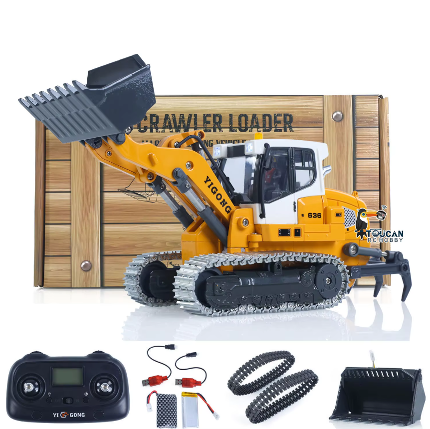 TOUCAN RC HOBBY US in Stock 1/50 RC Electric Lifting Tracked Loader LR636 2.4G Construction Vehicle Metal Bucket Tracks Ripper RTR Model Light Sound Battery New Year Gift for Ages 14+