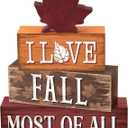 Yousoontic 4 Pcs Fall Maple Leaf Wooden Table Decorations Autumn Rustic Block Signs Centerpiece Tiered Tray Decor Wood Farmhouse Vintage Tabletop Decor Gift for Kitchen Entryway Home Desk