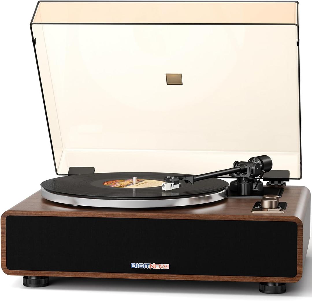 DIGITNOW Vinyl Record Player with Magnetic Cartridge, High Fidelity Belt Drive Turntable with Built-in Speakers & Phono Preamp, Wireless Playback and Aux-in Functionality, Auto Off