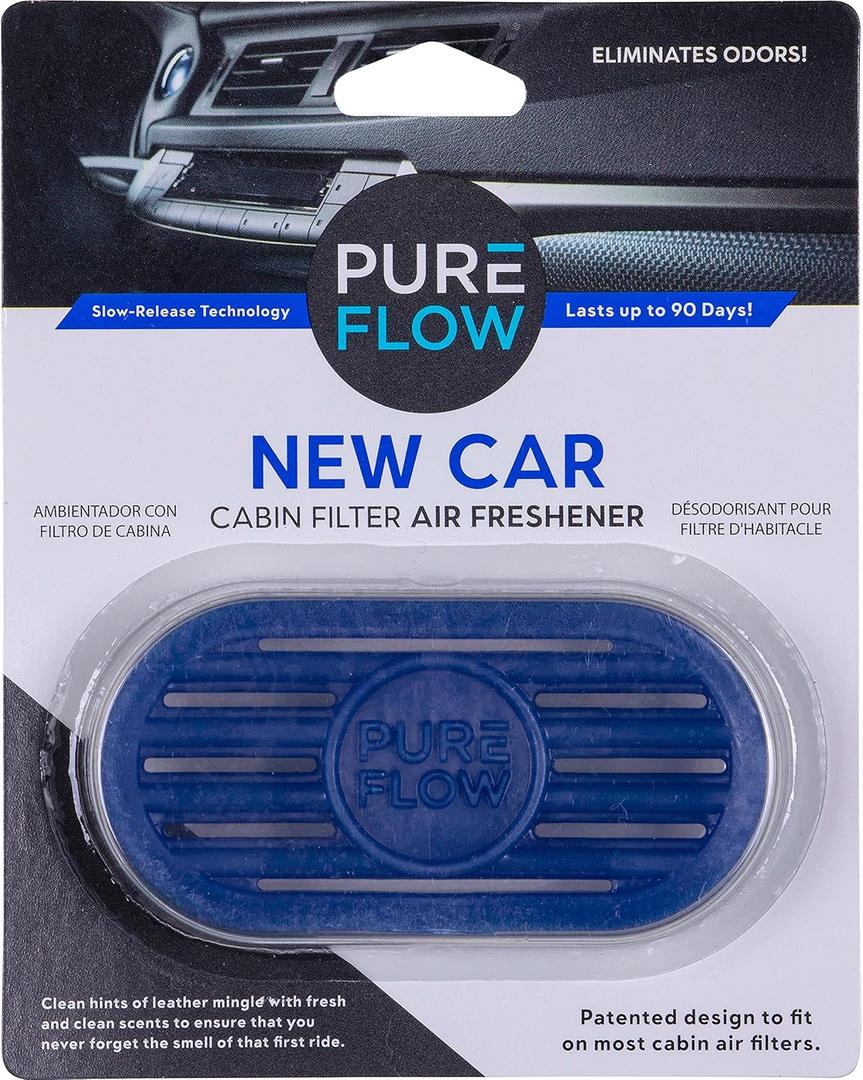 Pureflow Cabin Filter Air Freshener with Odor Eliminator  Fits on Most Car, Truck, and SUV Cabin Air Filters - New Car (1 Pack)