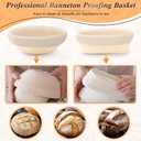 Banneton Basket Set of 2, 10" Oval & 9.7" Round Banneton Bread Proofing Basket with Liners, Bread Lame, Silicone Baking Mat, Danish Whisk, Brush, Proofing Bowls Sourdough Starter Kit Tools