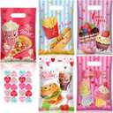 Patelai 100 Sets Valentines Gift Bags with to from Stickers Valentine's Day Treat Goodie Candy Bags with Handle Red Pink Love Snack Container for Classroom Party Favor Supplies Prizes