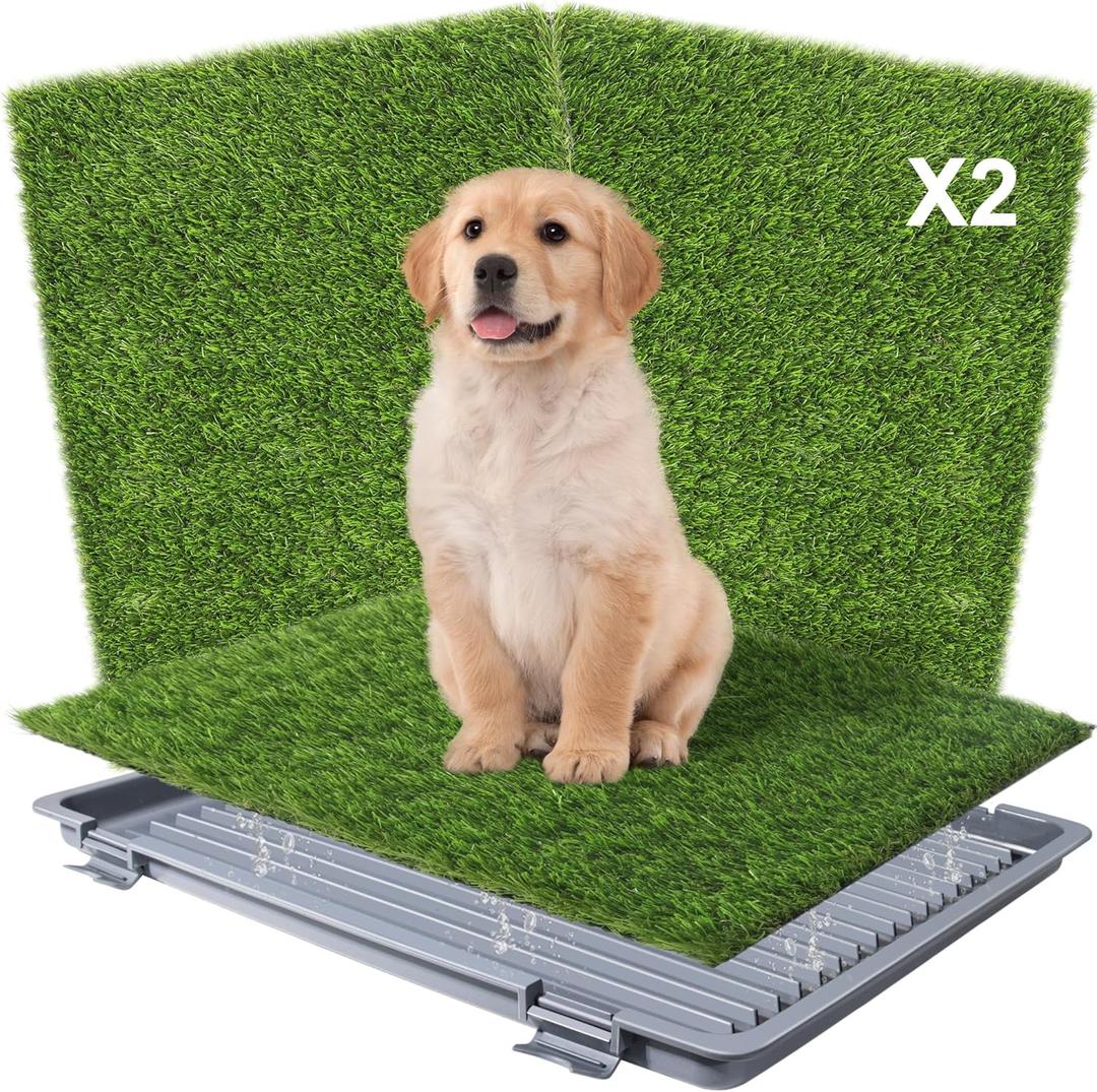 Dog Grass Pad with Tray: Reusable Training Pad with 2-Pack Replaceable Artificial Grass - Quick Absorbent Indoor Portable Dog Patio Potty, Washable Pee Pad for Small Medium to Large Dog, 22"x18" Grey (Grey Tray)