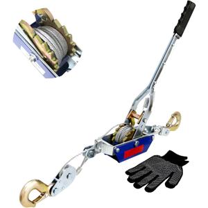 Come Along Winch - 4400 lbs/2T Pulling Capacity,12ft Steel Cable,2 Hooks,Dual Gear Power Puller,Automotive Hoist Cable Puller for Vehicle Rescue,Construction,Farm，Cable Winch Puller with Free Gloves