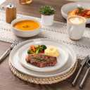 AmorArc Ceramic Dinnerware Sets for 8, 24 Pieces Handpainted Plates and Bowls Set with Rustic Terracotta Underside, Scratch Resistant Stoneware Dishes Set, Dishwasher & Microwave Safe, Light Beige