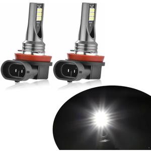 Pack-2 Car H8/H11 LED Fog Light Bulb, 1500LM 3030-12SMD 360 Degree Lighting High Brightness Tail Light, 50000H 6000K Stable Light Source Reversing Light, Universal for Most Cars (White)