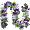 Kisflower 3Pack Artificial Rose Flower Garland, 23.7FT Fake Vines Silk Flowers Hanging Rose Ivy for Wedding Arch Decorations Room Party Home Garden Hotel Office Wall Decor (Purple)