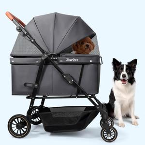 Dog Stroller for Large & Medium Dogs (20132 lbs), Pet Stroller for 2 Small Dogs, Cat Strollers for 2 Cats, Extra Large Heavy Duty, Foldable & Fully Ventilated Design, Gray