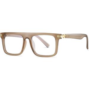 Fashion Square Glasses for Women Men Flat Top Square Blue Light Glasses Non-Prescription Clear Lens Eyeglasses (Clear Brown)