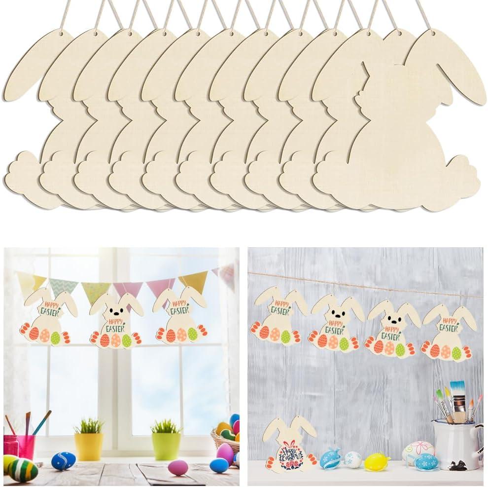 10 Pack Large Easter Bunny Wood Cutouts, 11.6 Inch Unfinished Wooden Bunny Cutouts, Blank Easter Rabbit Wooden Slices Unpainted Wood Discs for Crafts Decoration (11.6'')