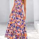 2025 Women's Summer Boho Floral Maxi Dress with Pockets - A-Line Smocked Tiered Ruffle Sleeveless Beach Sun Dress (XL)