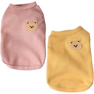 Cotton Dog Shirt Summer Lightweight Pet T-Shirts Soft Breathable Stretchy Cats Dogs Tee Shirt Sleeveless Vest Dog Apparel for Medium Small Dog Clothes (X-Small, 2PCS Yellow&Pink)