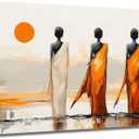XLMDYYSW African Women Wall Art African Ethnic Tribal Pictures Traditional Black Girl Canvas Print Orange Sunset Lady Painting for Bedroom Office Decor Framed (Orange, 16L x 24W)