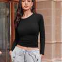 Ekouaer Womens Long Sleeve Shirts Fitted Tops Stretchy Base Layer Basic Tight Thermal Undershirt XS-XXL (Black). L Size
