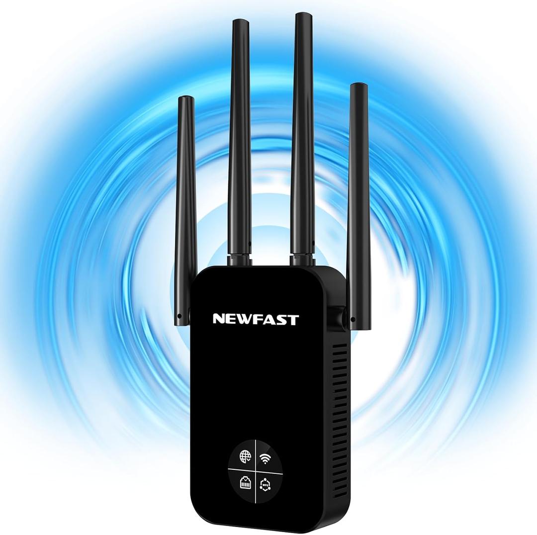 NEWFAST AC1200 WiFi Extender NF-RE523,2026 WiFi Repeater, 1200Mbps Internet Booster,WiFi Extender Signal Booster for Home with Dual Band Antenna,Covers Up to 9800 sq. ft,Compact Design (Black)