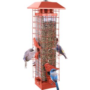 Squirrel Proof Bird Feeders for Outdoors, Metal Wild Bird Feeder for Outside Hanging, 4 Ports Perches, 3LB Large Capacity (Tangerine) 