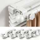 Over Blinds Curtain Rod Brackets for Outside Mounted, No-Drill Blinds Curtain Rod Holders for 1.3-2" Rectangular Headrails, Tool-Free & No Wall Damage, Apartment & Renter Friendly (Set of 4, White)