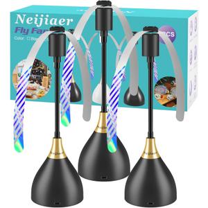 Fly Fans for Tables, Practical Fly Repellent Fan with Soft Blades, USB or Batteries Powered, Soundless and Portable Fly Fan Keeps Your Food Clean(3 Pack) (Black)