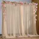 10x10FT Champagne Sheer Tulle Backdrop Curtains for Wedding Parties,2 Pack Photo Backdrop Curtains Ceiling Drapes for Birthday Party Baby Shower,Arch Fabric Background with Rod Pocket