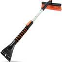 SEAAES Ice Scraper with Snow Brush, Snow Removal for Car Windshield | Extendable Snow Brush, Foam Grip, No-Scratch Bristles, Snow Scraper for Truck, SUV, Vehicle Windows (Orange), Pack Of 2