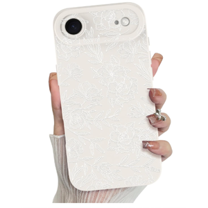 MZELQ for iPhone Air Case 2025, Silicone Floral Flower Rose Cute Pattern, Camera Protection Soft Slim Phone Cover for Girls Women -White