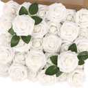 MACTING Artificial Flower Roses 30PCS Fake Flowers with Stem Real Touch Foam Roses DIY Bouquet Arrangements Table Centerpieces Party Bridal Shower Summer Wedding Decor,White