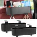 BELOMI 2PCS Car Headrest Backseat Organizer with Cup Holder, Seat Back Hanging Storage Box with Hooks, Multi-Functional Drink Pocket Food Snack Phone Tray for Kids, Car Travel AccessoriesBlack/2PCS