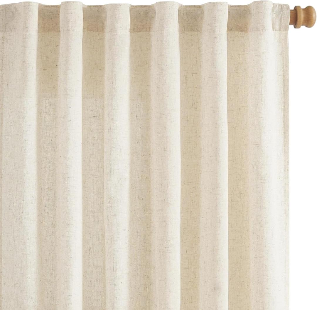 jinchan Short Linen Curtains 63 Inch Length 2 Panels Set Window Curtains for Living Room Bedroom Light Filtering Farmhouse Drapes Aesthetic Decor Beige Kitchen Drapes, Back Tab, 50W x 63L, Ecru