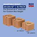 Box USA 24x24x12 Multi-Depth Corrugated Cardboard Large, 24”L x 24”W x 12”H, Pack of 10 Shipping, Packaging, Moving, Storage Box for Home or Business, Strong Wholesale Bulk Boxes