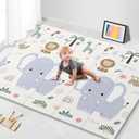 79x71 Foldable Baby Play Mat for Floor, Extra Large Non-Toxic Tummy Time and Crawling Playmat, Thick Foam Play Mat for Baby, Reversible Portable Babies Floor Mats for Infant, Toddler