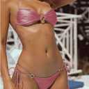 SOLY HUX Bathing Suit for Women Halter Ring Linked Tie Side Bikini Sets Two Piece Swimsuit (S)