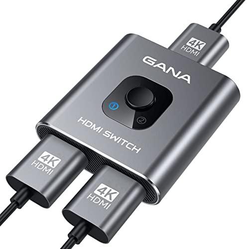 HDMI Switch 4k@60hz Splitter, GANA Aluminum Bidirectional HDMI Switcher 2 in 1 Out, Manual HDMI Hub Supports HD Compatible with Xbox PS5/4/3 Blu-Ray Player Fire Stick Roku (Grey), Missing Parts