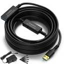 USB 3.0 Active Extension Cable 50 Feet, Long USB Type-A Male to Female Extender Cord, Built-in 2 Signal Booster Smart Chips, 5Gbps Transfer, Black USB Extension Cable with an AC Power Adapter (5V 2A)