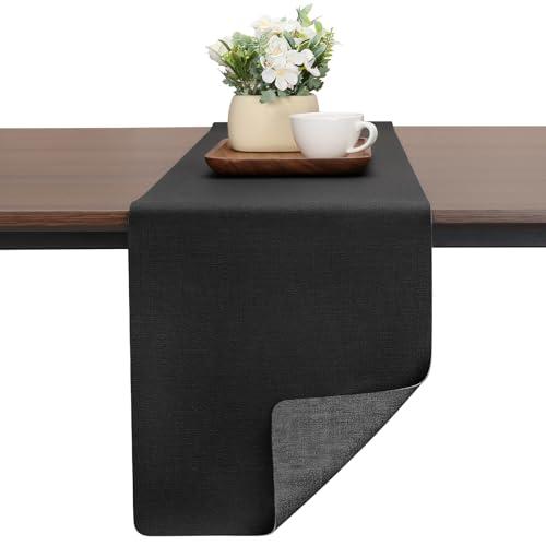 Chitomars Table Runners 55 Inches Long, Dual-Sided Faux Leather Farmhouse Table Runner Waterproof Heatproof Non-Slip for Living Room Party Home Decor Holiday Decorations(Gray Black, 12 x 55 Inch)