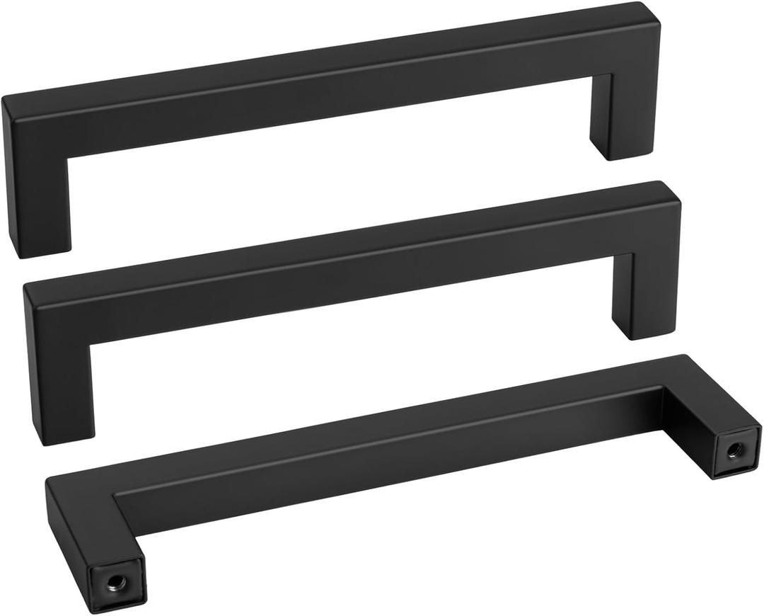 Goldenwarm 45 Pack 6-1/4 Inch Black Cabinet Handles Matte Black Drawer Pulls Stainless Steel Cabinets Hardware Square Bar Modern for Kitchen Bathroom Cupboard