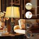 28.5'' Tall Farmhouse Vintage Table Lamp Set of 2 with Faux Silk Shade USB Ports Nightlight Decor for Bedside Living Room Bedroom Nightstands Office Home, Dark Bronze(Bulbs Included)