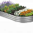 Plant & Plot Galvanized Raised Garden Beds Outdoor // 8×4×1 ft Planter Raised Beds for Gardening, Vegetables, Flowers // Large Metal Garden Box // Patented Tool-Free Design (Silver)