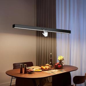 44.5" Dimmable LED Linear Kitchen Island Pendant Light Fixtures with Memory Function, 30W Modern Touch Control Chandelier, Adjustable Color Temperature, Dining Room Light Fixture for Office Bar, Black